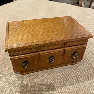 Wooden Trinket Jewelry Box with Drawer Fronts - Warm Brown